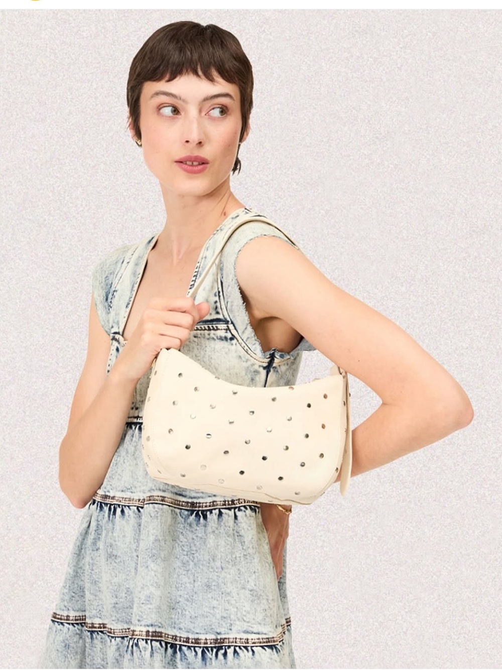 Clare V Fleurine Shoulder Bag NEW WITH TAGS Cream w/ Studs